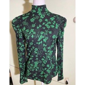 Who What Wear Floral Print Puff Sleeve Stretch Blouse in Midnight Foilage Size M